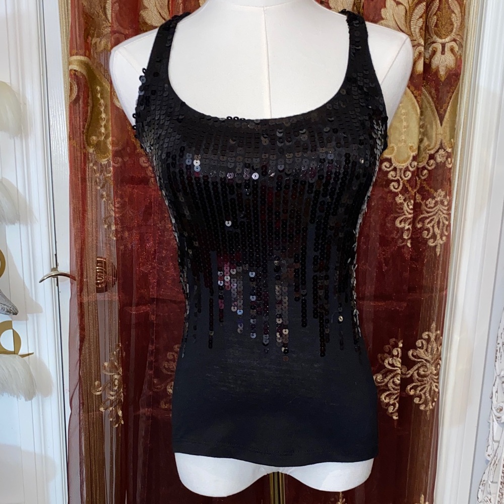 Elegant Black Sequin Tank Top